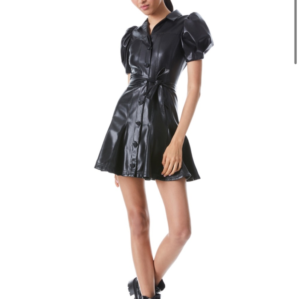 Alice + Olivia Black Faux Leather Mini Dress